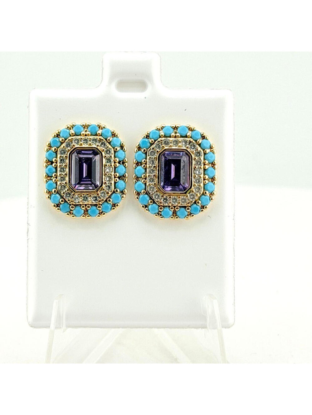 Bomb Party Earrings "After The Storm" Purple & Turquoise on Yellow Gold HTF